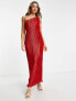 Фото #1 товара ASOS DESIGN satin one shoulder pleat detail midaxi dress in red