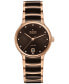 Women's Swiss Automatic Centrix Diamond Accent Brown Ceramic & Rose Gold PVD Stainless Steel Bracelet Watch 35mm