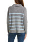 Фото #2 товара Forte Cashmere Striped Rib Mock Neck Wool & Cashmere-Blend 1/2-Zip Sweater