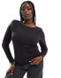 ONLY Curve 2 way long sleeve square neck top in black