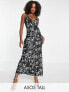 ASOS DESIGN Tall high apex satin maxi slip dress in black based white floral