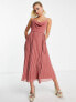 Фото #7 товара ASOS DESIGN cowl neck strappy pleated midi dress with tie waist in rose pink