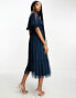 Beauut Tall Bridesmaid tulle midi dress with flutter sleeve in navy