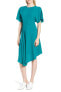 Lewit 152321 Women's Asymmetrical Slit Sleeve Crepe Dress Teal Fanfare Sz. 8