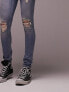 Topman heavy rip spray on jeans in mid wash tint