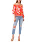 Фото #3 товара Women's Floral Print Off The Shoulder Bubble Sleeve Tie Front Blouse