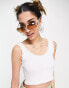 Daisy Street cropped ribbed vest with lace trim in white