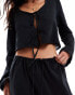 Фото #2 товара ASOS DESIGN Kayla mix and match long sleeve tie front beach top in black