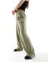 Фото #3 товара ASOS DESIGN wide leg dad trouser with linen in olive