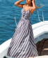 Women's Blue Striped Front Twist Keyhole Midi Beach Dress