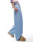 Stradivarius belted wide leg trouser in blue