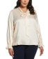 ფოტო #1 პროდუქტის Plus Size Tie Front Long Sleeve Blouse