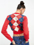 Daisy Street 90s fitted cardgian in red argyle knit Красный, DE 50 - фото #3