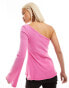 Фото #8 товара Monki long sleeve one shoulder top in pink 90s wash