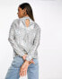 Whistles high neck sequin top in silver