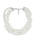 Bridal Hand Knotted 3 Row White Simulated Pearl Strand Collar Necklace For Women Prom Wedding