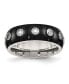 Stainless Steel Black IP-plated CZ Half Round 7mm Band Ring