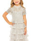 ფოტო #3 პროდუქტის Little Girls High Neck Embroidered Short Sleeve Midi Dress