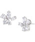 Silver-Tone Mixed Cut Cubic Zirconia Stud Earrings