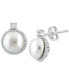 ფოტო #5 პროდუქტის EFFY® Cultured Freshwater Pearl (9 mm) & White Topaz (1/20 ct. t.w.) Stud Earrings in Sterling Silver
