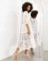 ASOS EDITION broderie twist front midi dress with puff sleeve in white 34 - фото #4