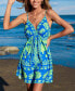 Фото #3 товара Women's Blue-and-Green Tropical Sweetheart Mini Beach Dress
