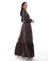 Closet London tiered smock maxi dress in chocolate