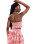 Neon Rose shirred gingham bandeau crop top co-ord in red