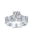 ფოტო #1 პროდუქტის AAA CZ Baguettes Side Stones 2CT Square Round Brilliant Solitaire Anniversary Engagement Wedding Band Ring Set For Women .925 Sterling Silver