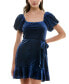 ფოტო #4 პროდუქტის Juniors' Puff-Sleeve Faux-Wrap Velvet Dress