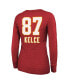 Women's Threads Travis Kelce Red Kansas City Chiefs Super Bowl LVIII Scoop Name and Number Tri-Blend Long Sleeve T-shirt