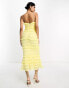 ASOS DESIGN square neck ruffle lace midi dress in lemon