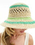 Фото #2 товара South Beach straw bucket hat in green stripe