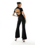 Fashionkilla stretch cord zip through tie back jumpsuit in black