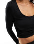 Stradivarius scoop neck long sleeve top in black