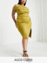 Фото #1 товара ASOS DESIGN Curve fallen shoulder pleat midi dress in olive