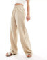 Pieces linen touch wide leg trousers in camel Бежевый, L - EU 40 - фото #4