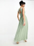 Фото #3 товара Little Mistress Bridesmaids cross front mesh maxi dress in sage green