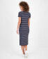 Women's Striped Rib-Knit Midi T-Shirt Dress