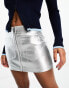 Urban Revivo zip detail metallic mini skirt in silver