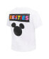 Women's White Mickey Friends Besties Expression Baby Doll Cropped T-Shirt