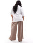 ASOS DESIGN Curve cord wide leg pull on trouser in neutral