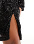 In The Style Plus exclusive sequin split detail shift dress in black