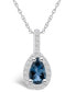 London Blue Topaz (1 Ct. T.W.) and Diamond (1/5 Ct. T.W.) Halo Pendant Necklace in 14K White Gold