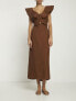 Johanna Ortiz 303531 Ruffled Kilimanjaro 100% Linen Dress Brown Size 8