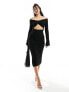 Фото #1 товара NA-KD wrap back detail knitted midi dress in black