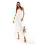 Kaiia linen look cami asymmetric hem maxi dress in white