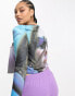 COLLUSION Plus photographic print long sleeve top in multi