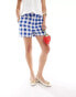 Stradivarius linen look short in blue gingham BLAU, 36 - фото #5