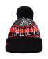 Big Boys Black Portland Trail Blazers Stripe Cuffed Knit Hat with Pom